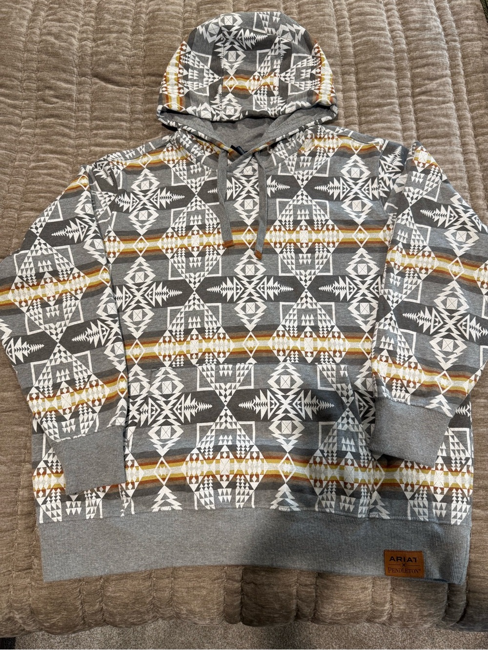Ariat Pendleton Gray Geometric Pattern Pullover Hoodie